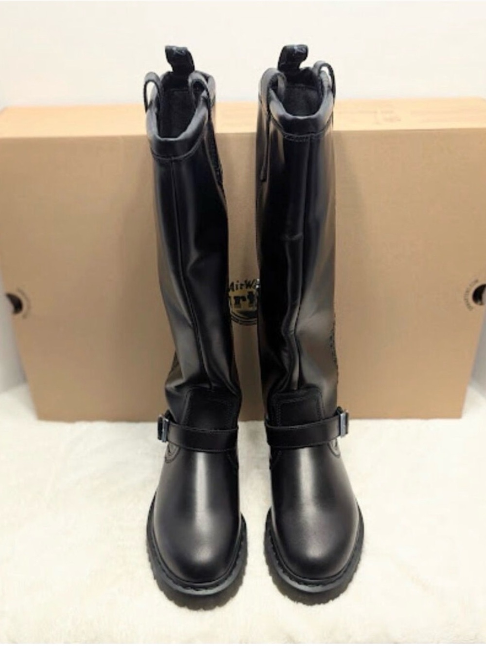Dr. Martens Anistone Knee High Black Orleans Leather Biker Boots USA 10W/9M - Picture 7 of 8